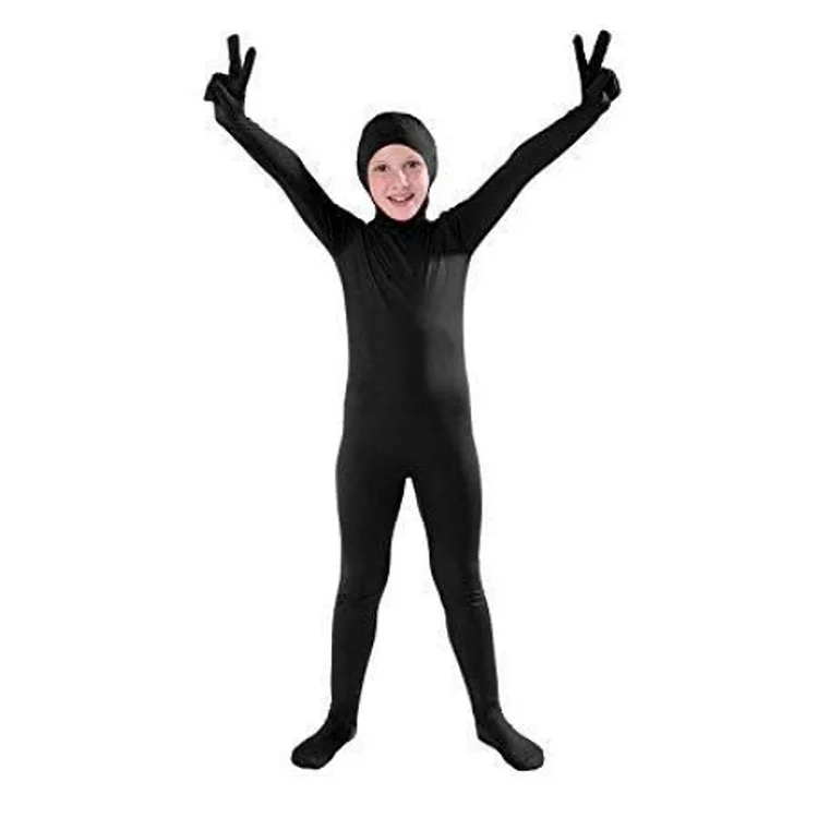 Kids Children Unisex Funny Jumpsuit Bodysuit Outfits Open Face Spandex Stretch Zentai Suit Carnival Costume 