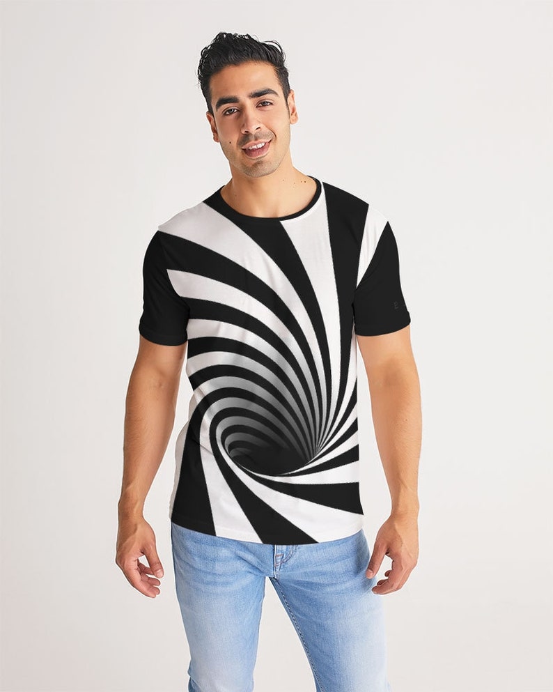 Optical Illusion Black Hole Twisted Vortex Swirl Warped Tunnel (Black/White) - Unisex AOP T-Shirt