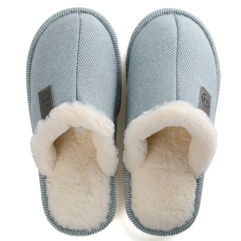 Men and Women Cotton Slippers Women's Autumn and Winter Plus Velvet Warm Couple Home Fur Wool Slippers Home ShoesCotton Slippers