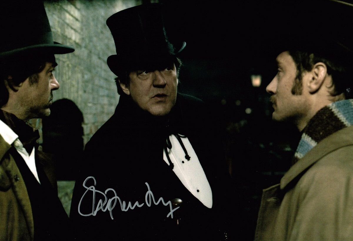 Stephen Fry GENUINE HAND SIGNED Autograph Sherlock Movie 12x8 Photo Poster painting AFTAL COA