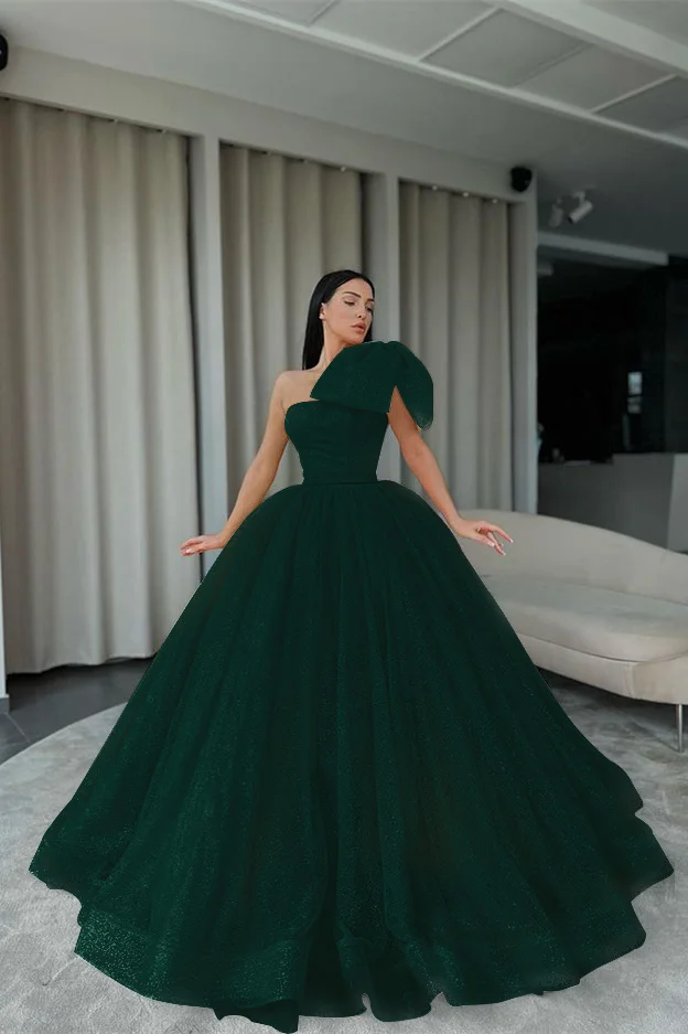 Orange One-Shoulder Ball Gown Evening Dress With Sequins PD0746