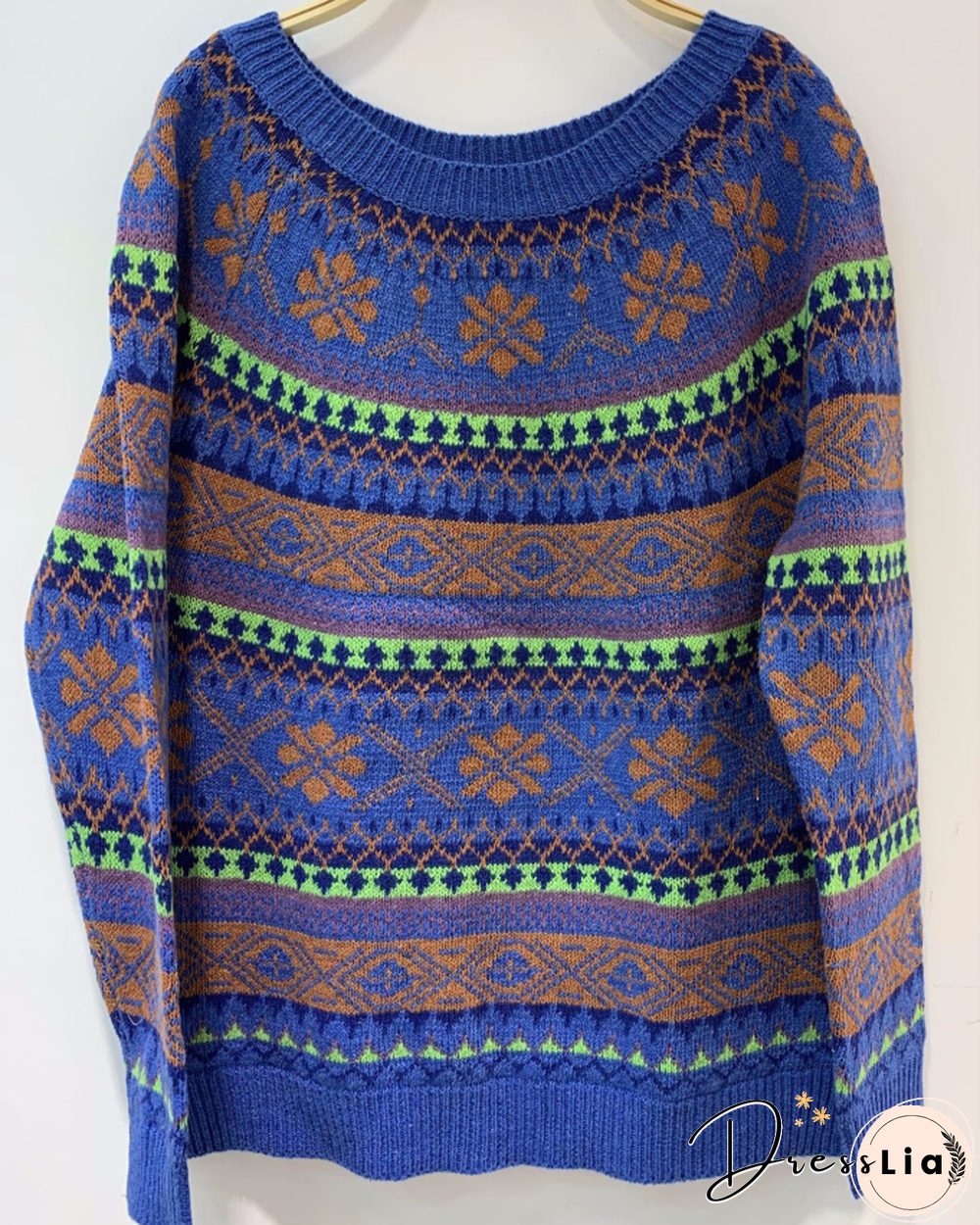 New Loose Vintage Jacquard Ethnic Style Pullover Sweater