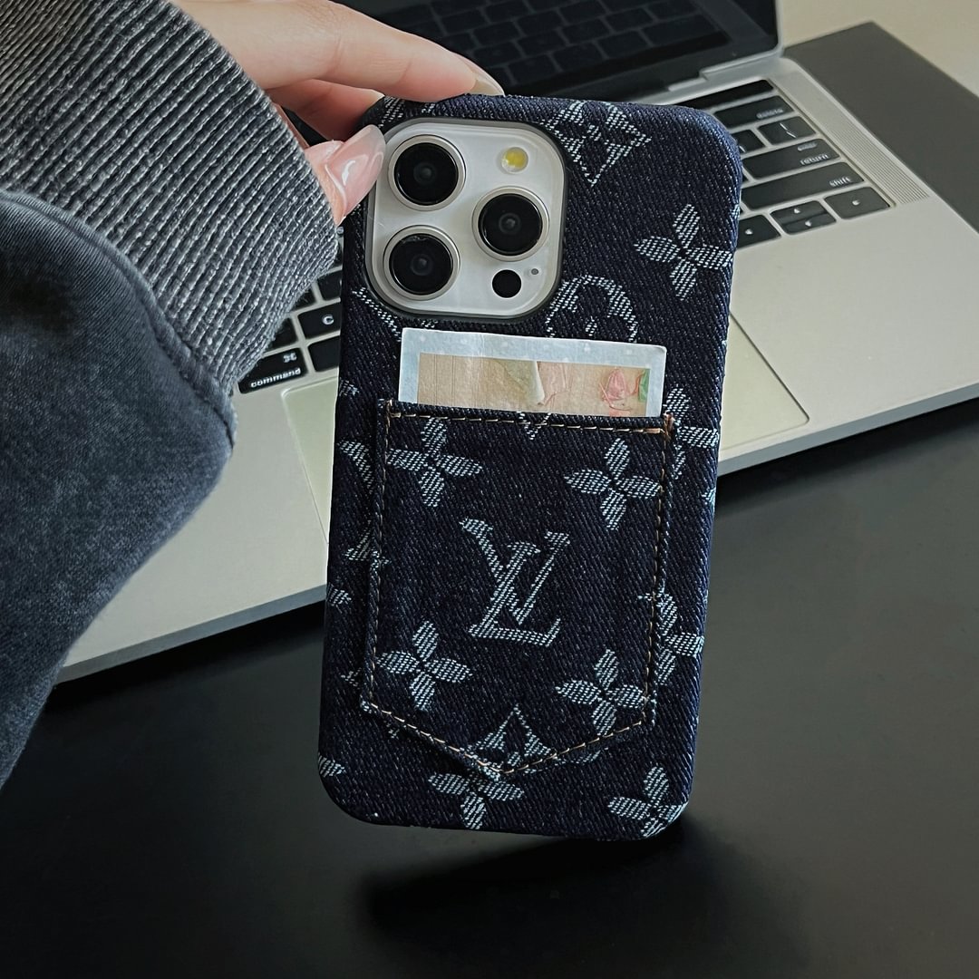 Denim Canvas LV Back Card Slot Apple iPhone Case