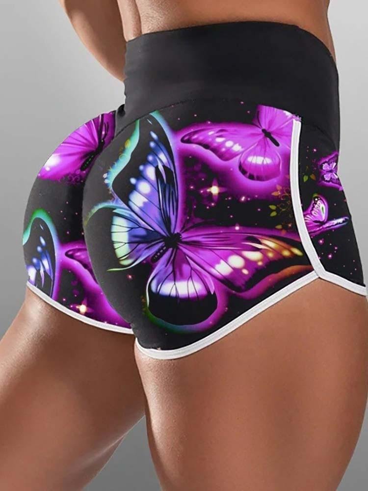 Butterfly Print High Waist Active Shorts