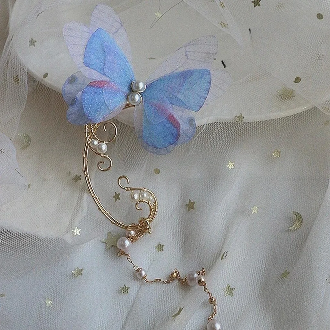 Elegant Layered Butterfly Pearl Ear Cuff Wrap Earring