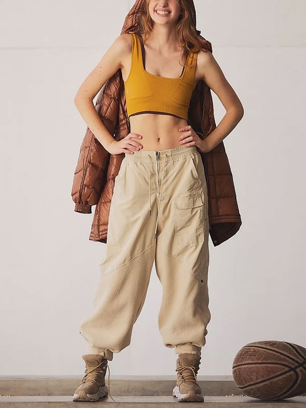 Pleated elasticated waistband adjustable drawstring women's trousers