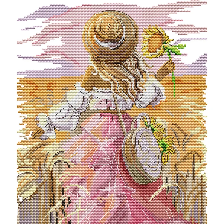 Sunflower Girl - Printed Cross Stitch 14CT 30*34CM