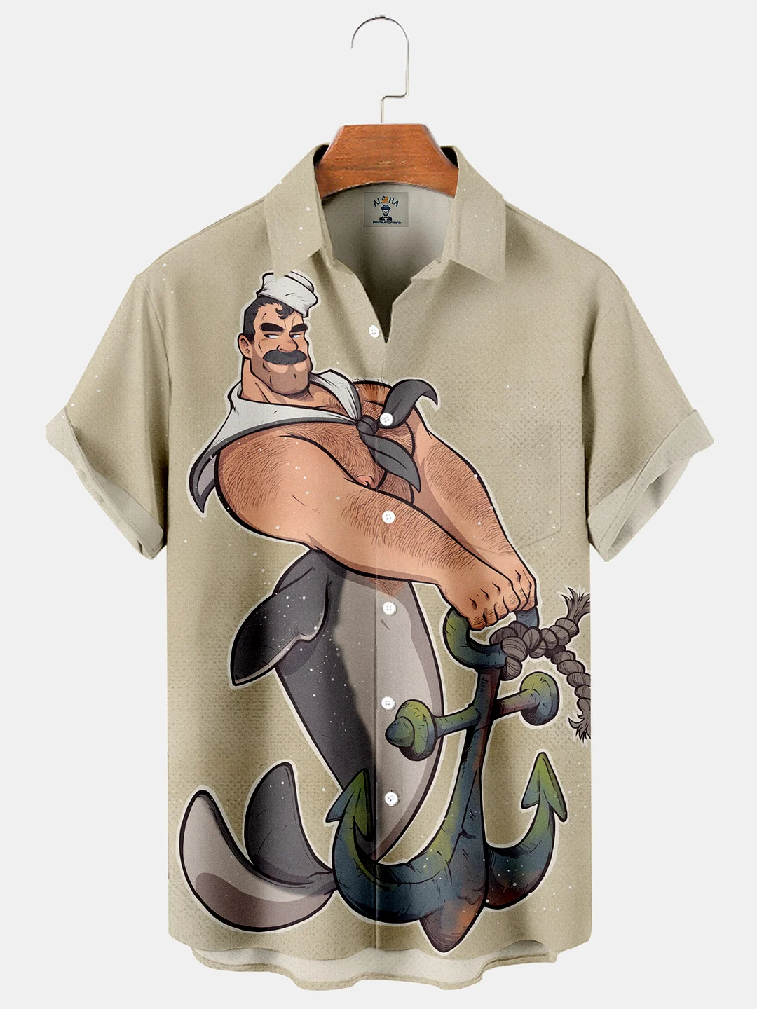 Funny spoof male mermaid print pocket short-sleeved shirt