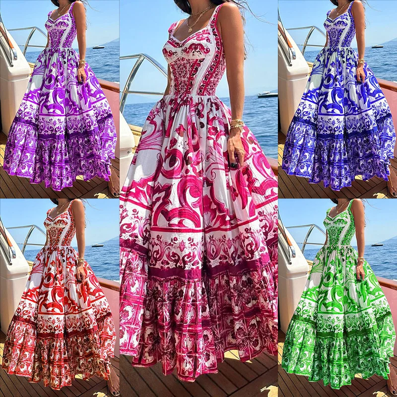 Woherb Woherb Spot 2024 Spring And Summer New Female Fashion Temperament Large Long Print Halenders Dress-Outfit Ideas