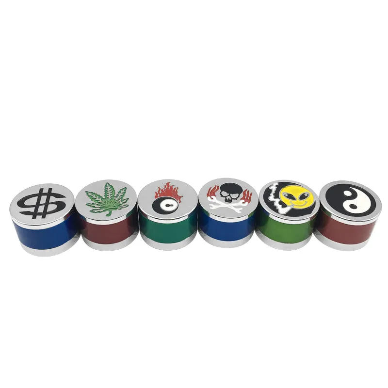 2 Parts 30mm Colorful Pattern Metal Herb Grinder Metal Tobacco Spice Miller Crusher Zinc Alloy