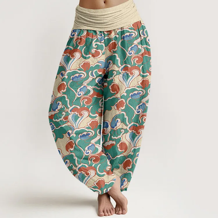 Cotton Small Clouds Gathered Women's Elastic Waist Harem Pants