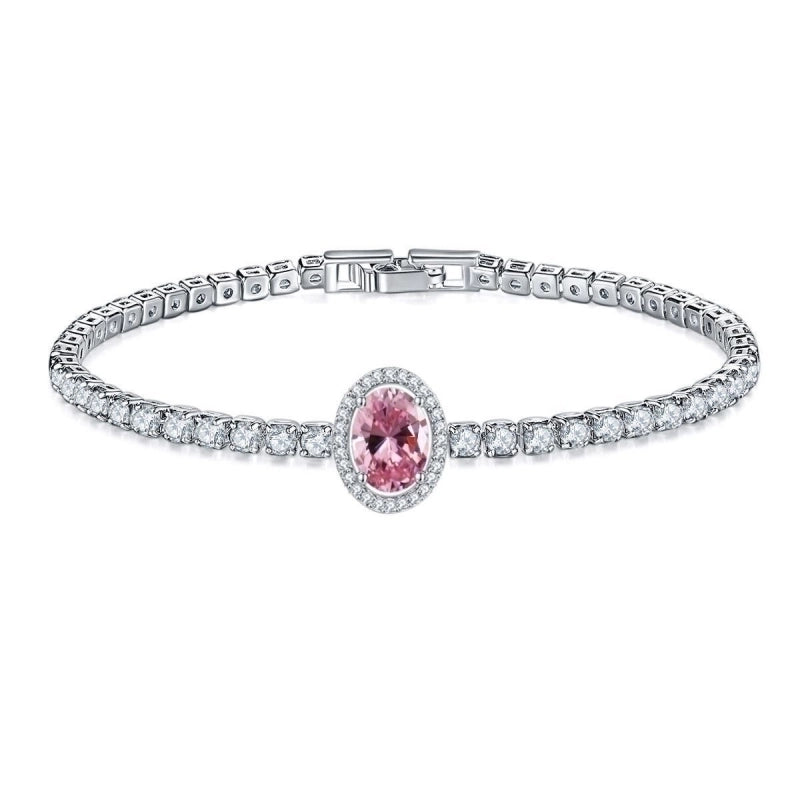 Copper Rhodium Plated Minimalist Shiny Inlay Round Water Droplets Heart Shape Zircon Tennis Bracelet