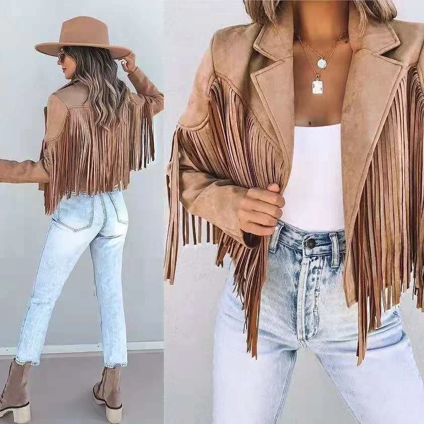Women's Jackets Long-sleeve Printed Fringed Jacket