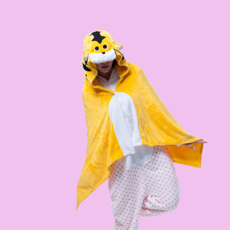 Animal Kigurumi Yellow Tiger Cosplay Costume Cloak Shawl-Pajamasbuy