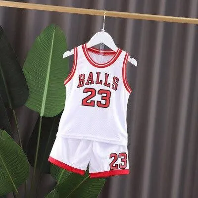 Baby Outfits Boys Girls Basketball Clothes Children Sleeveless Set Cotton NO.23 Vest + Shorts Cute Summer Sport Costume Kids