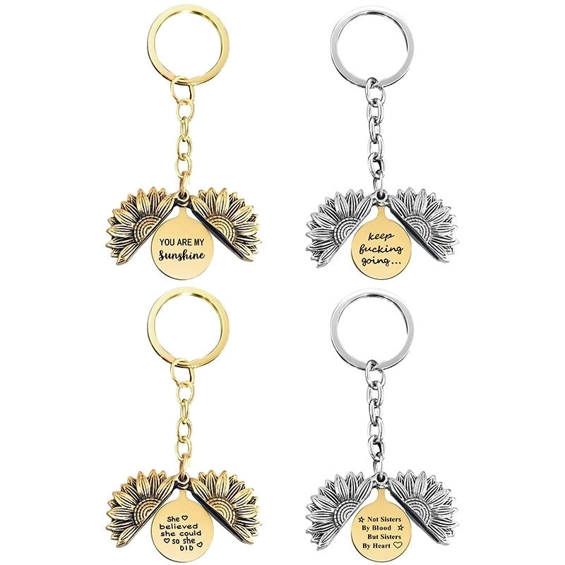 1 Piece Retro Letter Plant Flowers Metal Plating Keychain