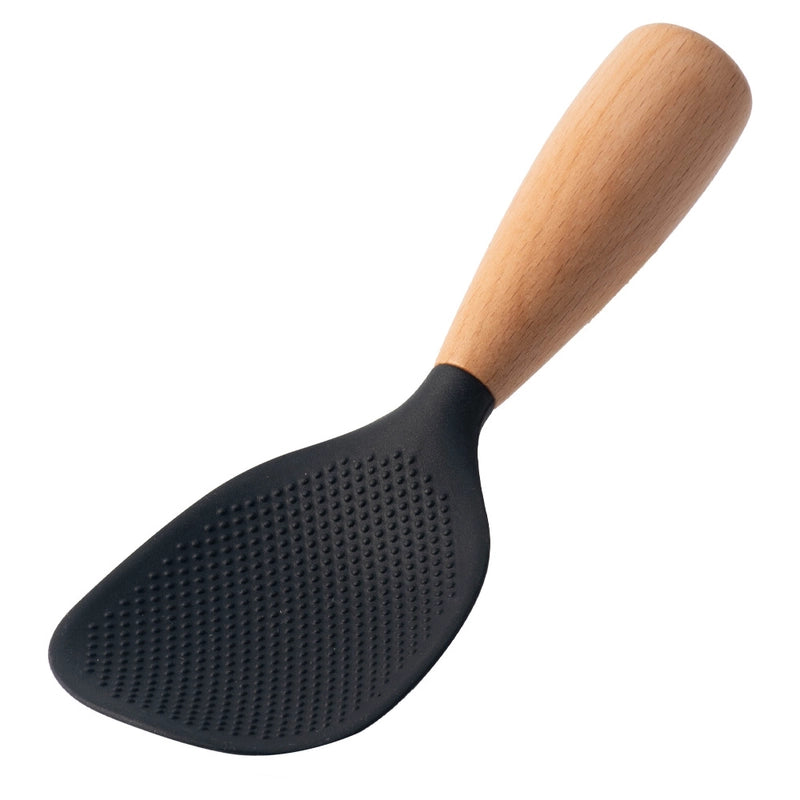 Non-slip Heat-resistant Wooden Handle Vertical Silicone Rice Spoon Rice Cooker Spoon Non-stick Rice Spoon