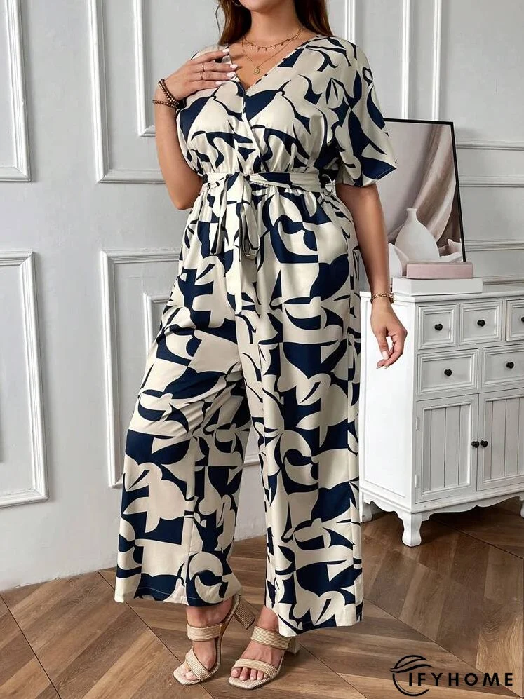 Plus Size Summer Casual Jumpsuit With Random Print And Batwing Sleeves | IFYHOME