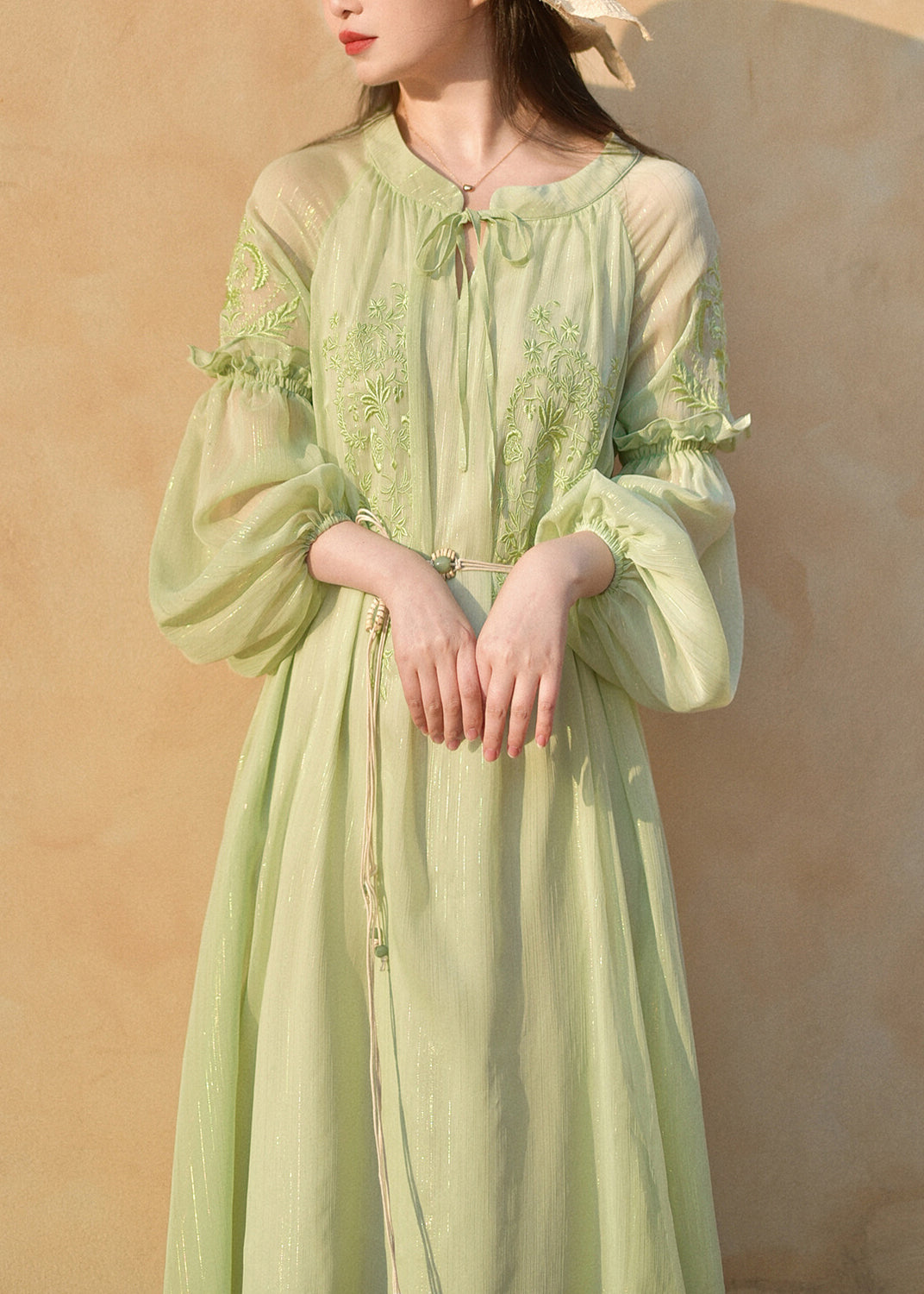 Double Straps Cross Back Chiffon Full Dress Green