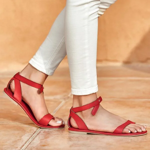 Women Summer Red Comfortable Flat Sandals