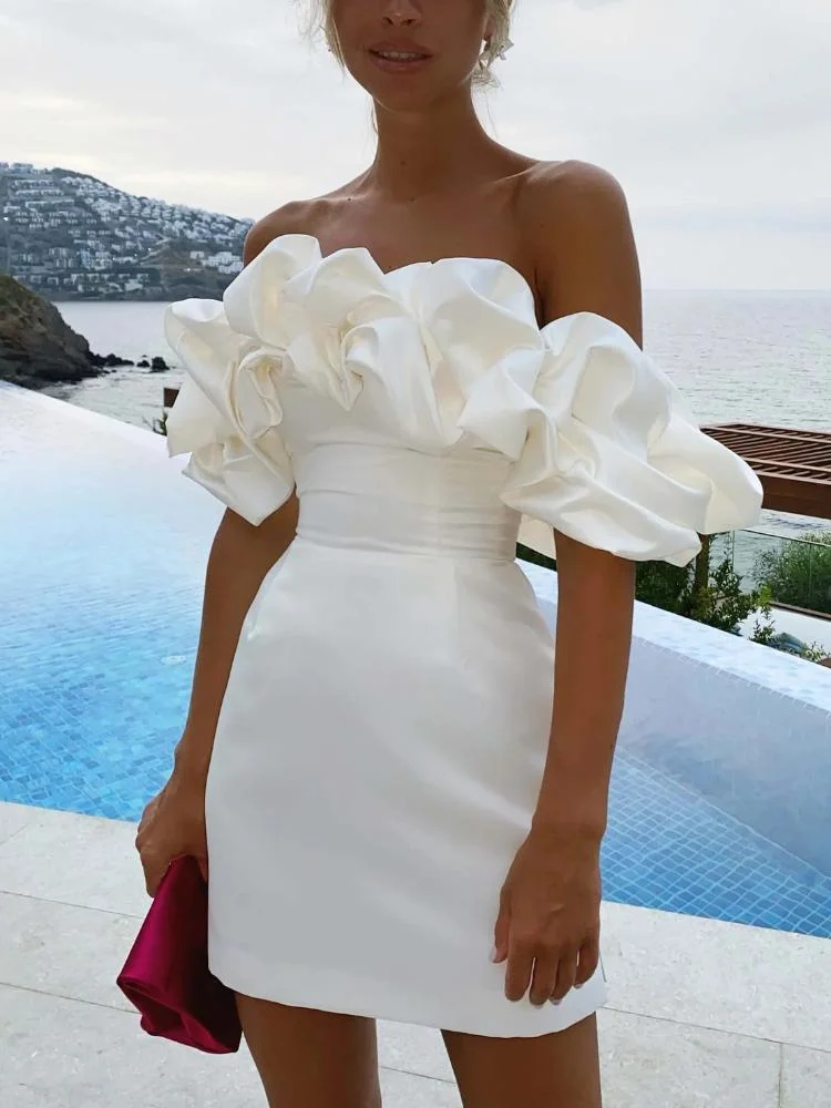 Neosepa-Unforgettably Off Shoulder Backless Exaggerated Flounced Sleeveless Column Dress