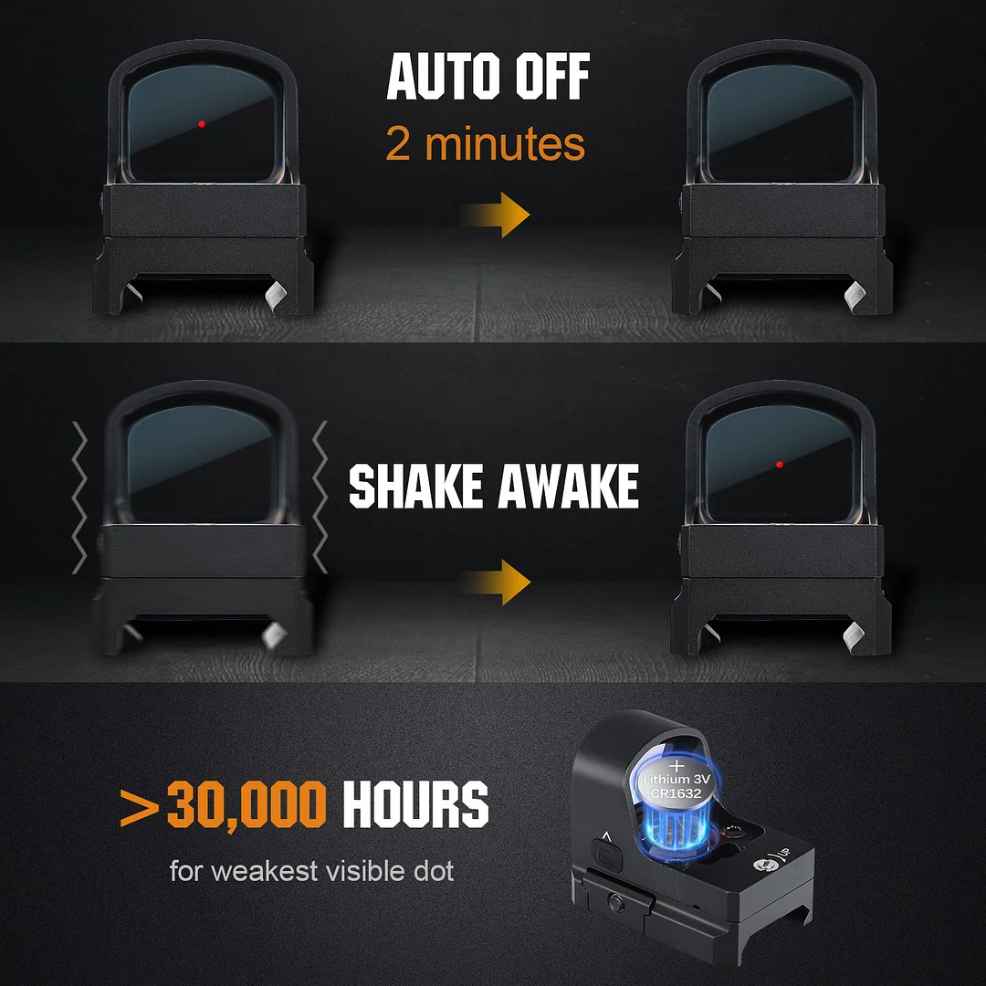 ohhunt® 1x24x20mm Red Dot Sight 3 MOA Reflex Sight Pistol Red Dot Scope with 21mm Picatinny Rail Mounts 10 Brightness Settings Shake Awake IPX67 Waterproof