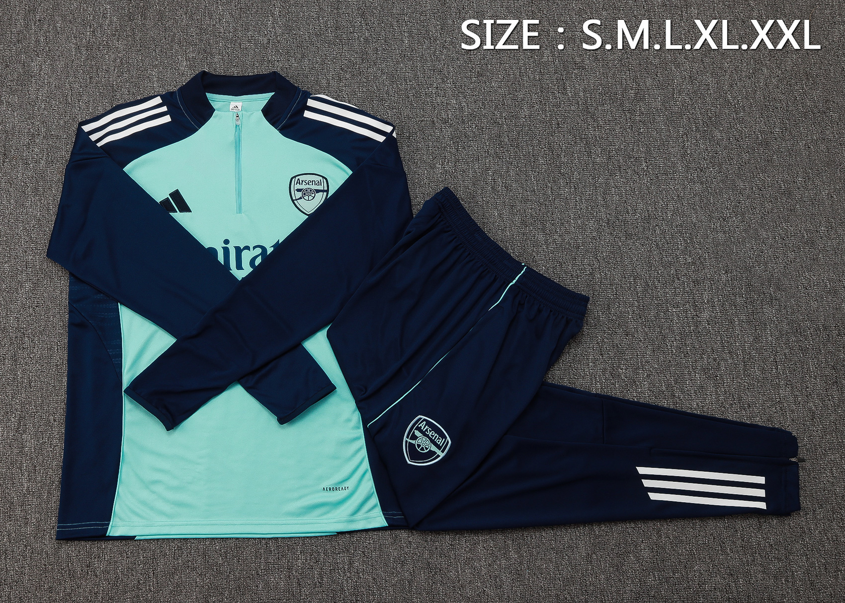 25/26 Arsenal Half-Pull Light Blue Training Suit Jersey Set Thai Quality