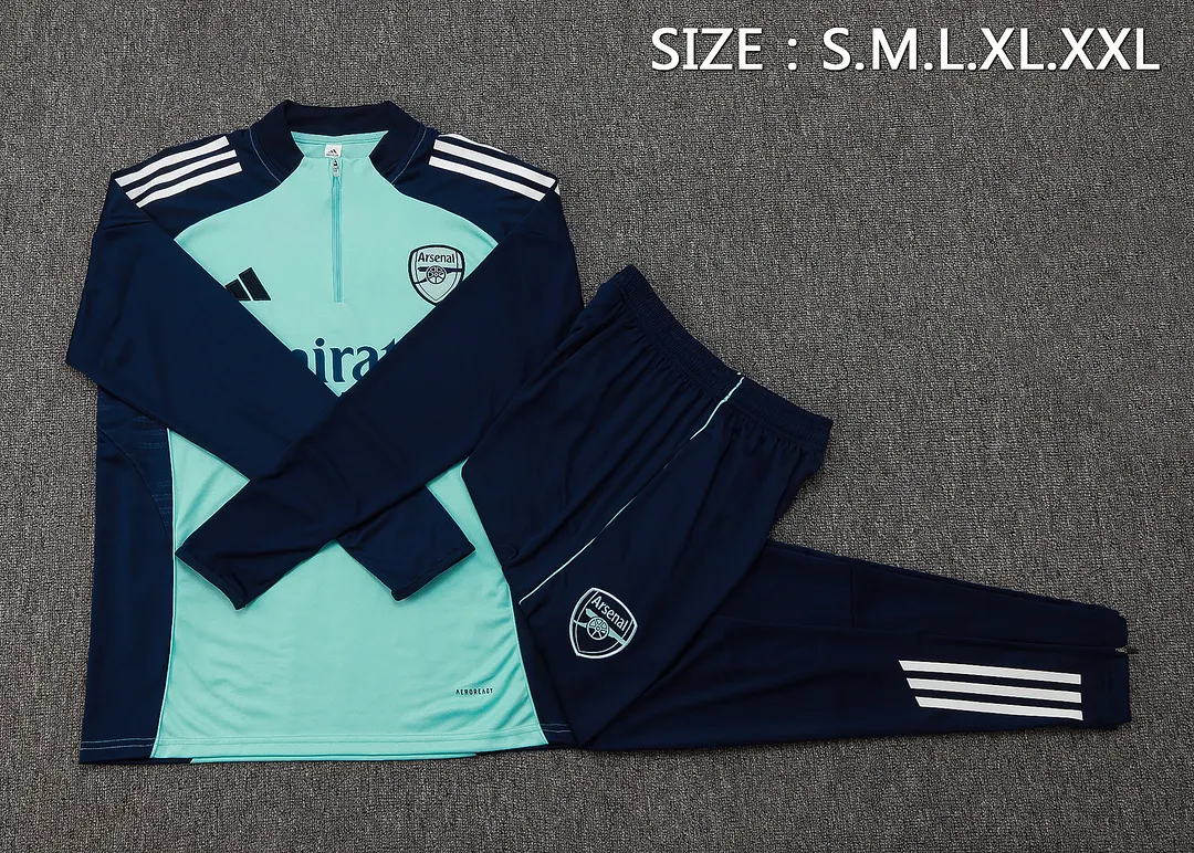 25/26 Arsenal Half-Pull Light Blue Training Suit Jersey Set Thai Quality