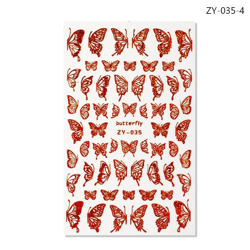 NEW Holographic 3D Laser Butterfly Nail Art Stickers Gold Silver Nail Adhesive Sliders Decals Laser Sticker Decor DIY Manicure-Nail Inspo