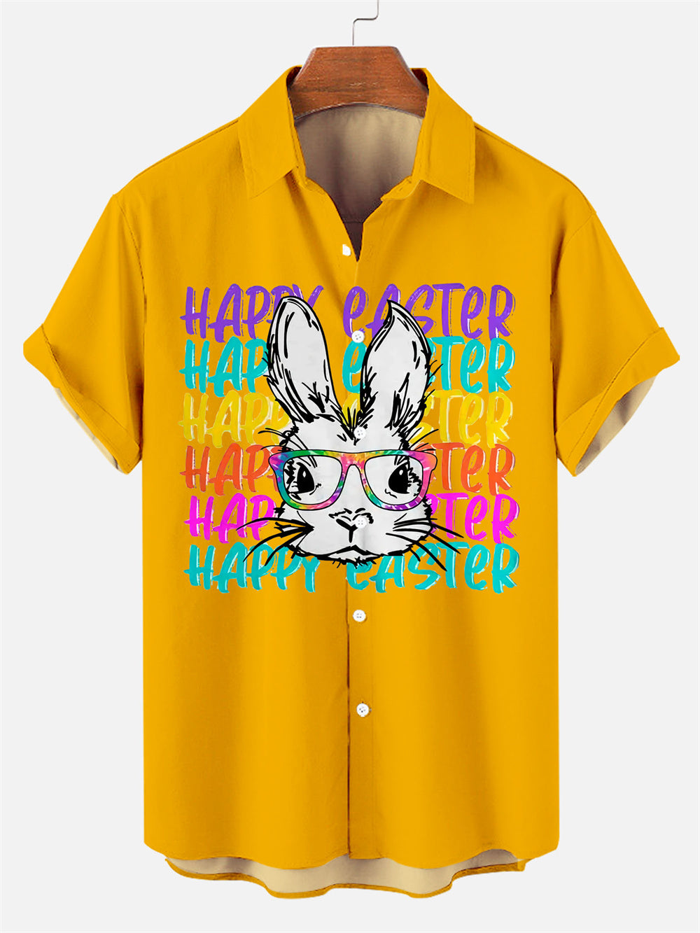 Men's Casual Holiday Easter Bunny Contrast Color Short Sleeve Shirt PLUSCLOTHESMAN