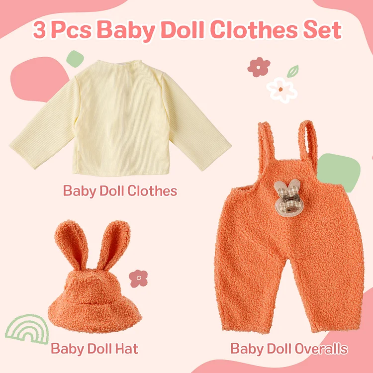 [90Days Lowest Price]For 17"-22" Baby Girl Doll Orange Bib Pants 3-Pieces Set Accessories