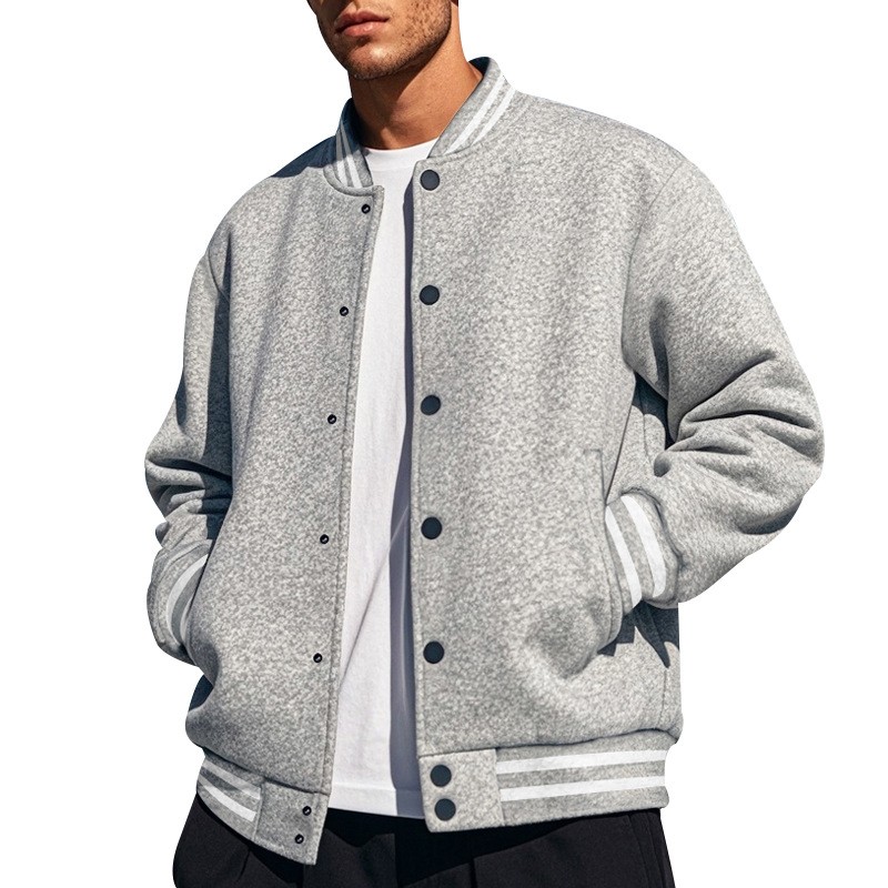 Solid Daily Casual Button Up Baseball Jacket