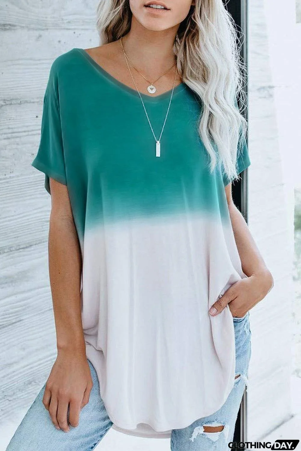 Ombre Color Block Casual Summer Shirt