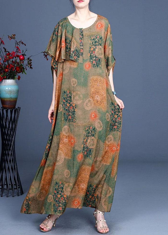 Plus Size Yellow Ruffles Patchwork Summer Chiffon Dresses Half Sleeve