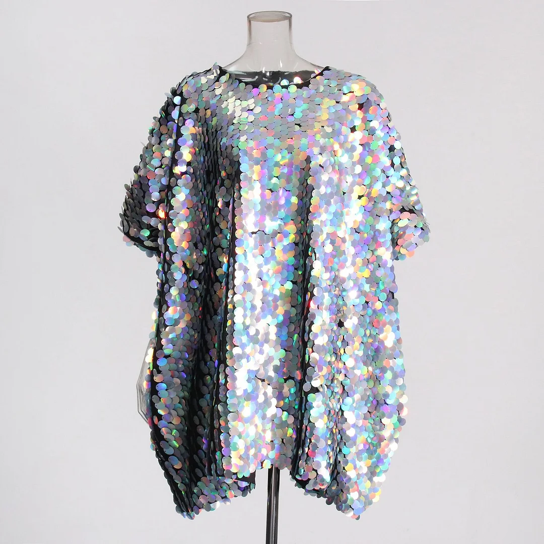 Zingj Street Trend Dress Loose Plus-Size Cloak Dress 2025 Spring New Round-Necked Brighten Cover Cover Meat Short Dress Woman
