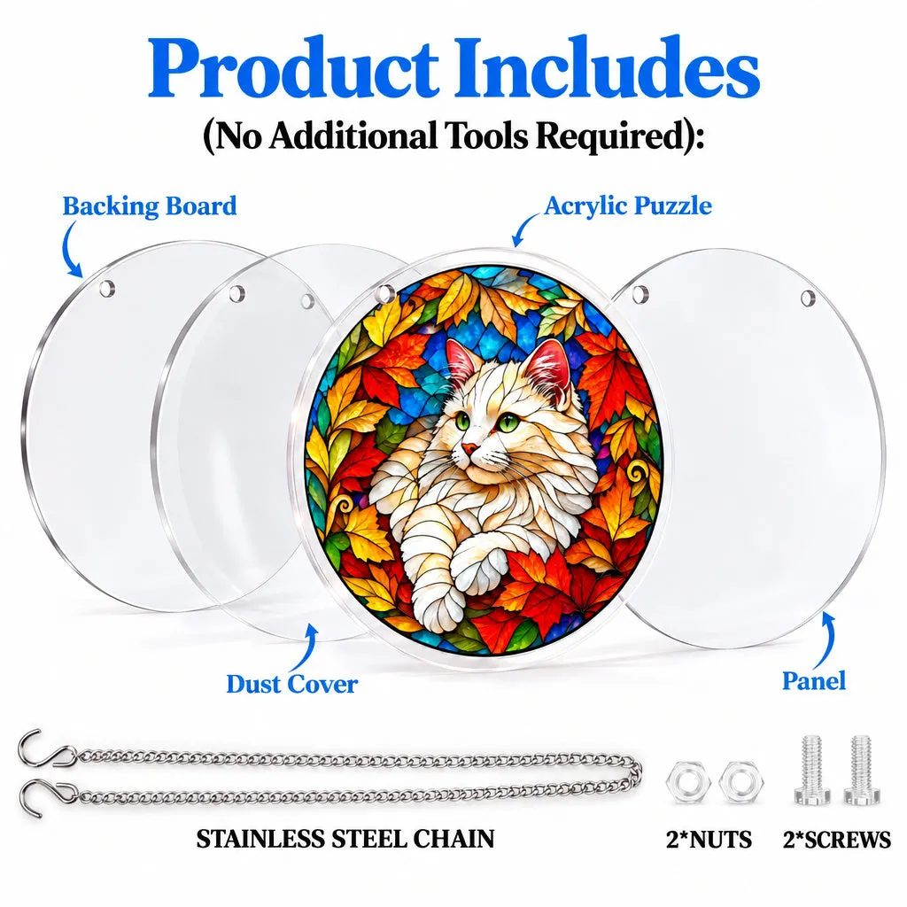 Autumn Cat Stained Glass Suncatcher Puzzle
