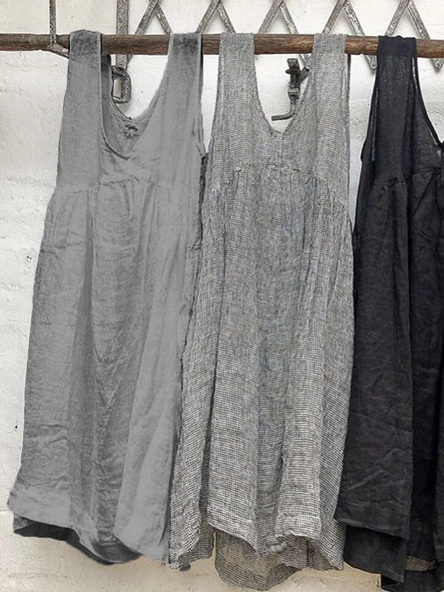 Solid Color Sleeveless Long Type Linen Top Vest