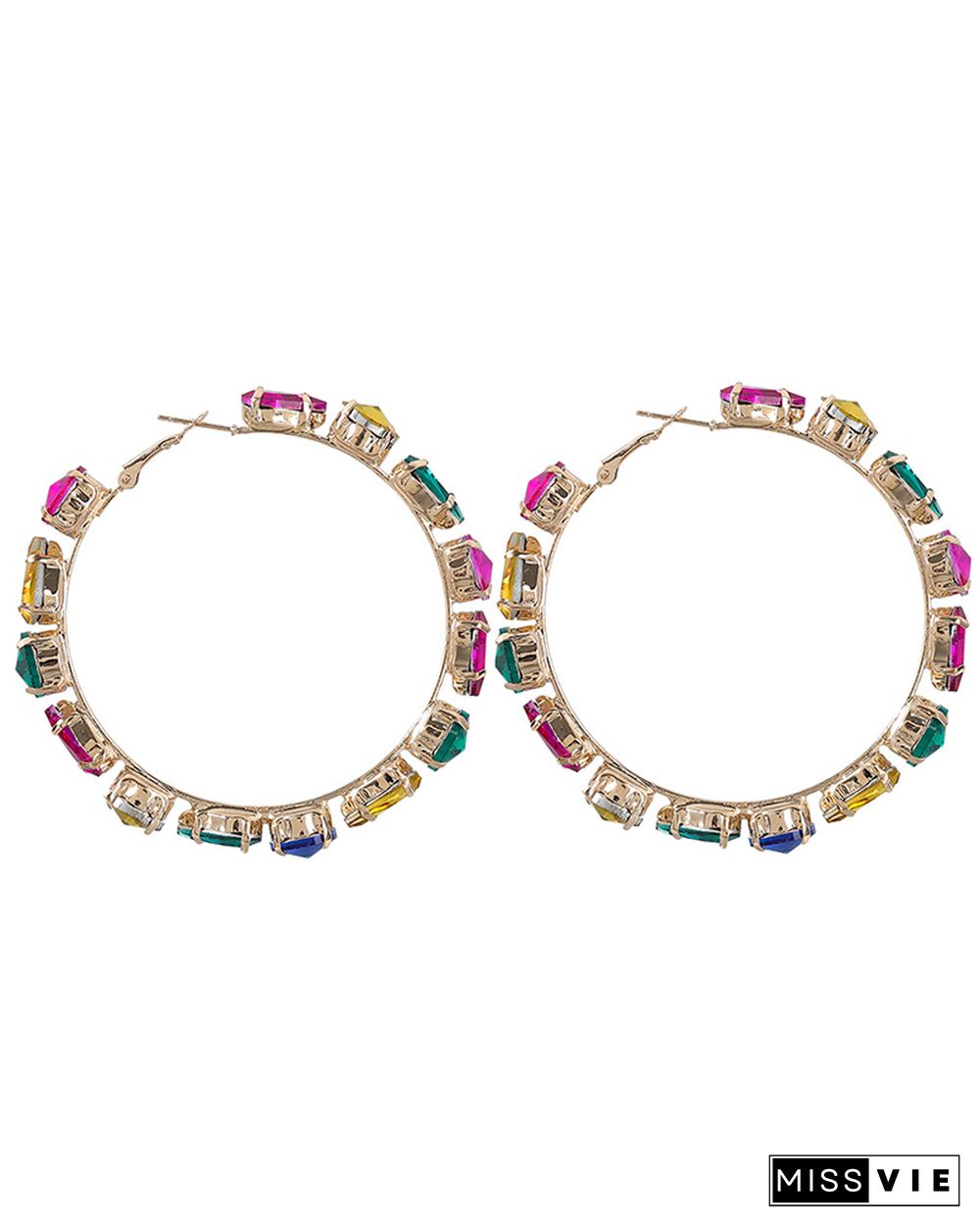 1Pair Waterdrop & Round Shaped Rhinestone Hoop Earrings