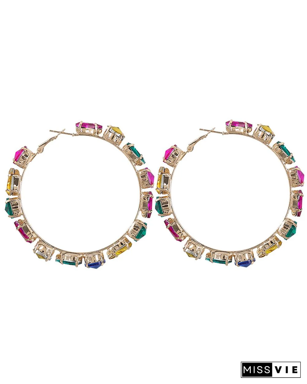 1Pair Waterdrop & Round Shaped Rhinestone Hoop Earrings