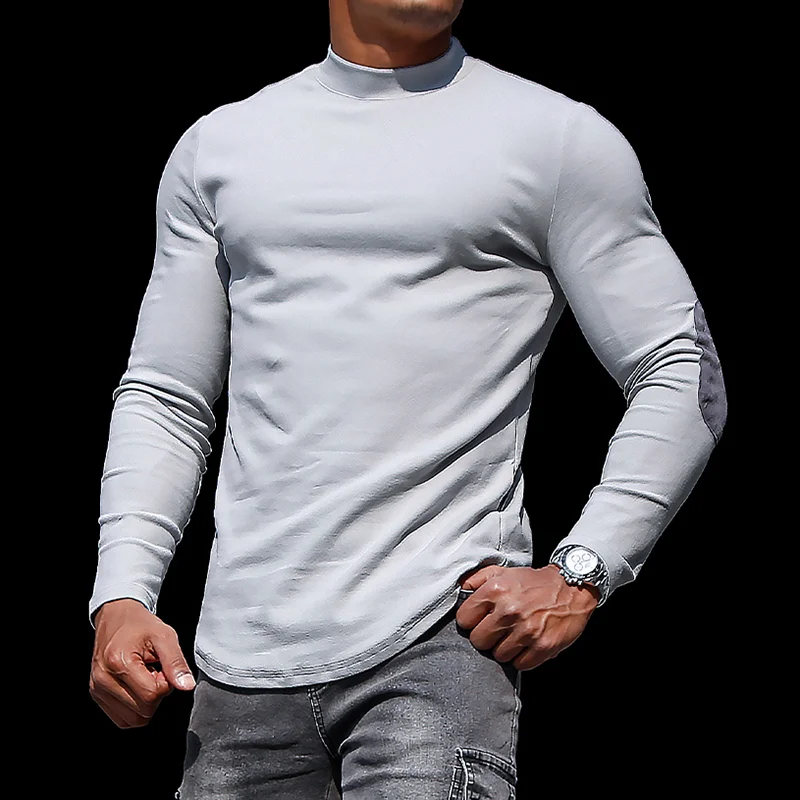 Men's Casual Slim Long Sleeve T-Shirt Fitness Running Top Casual Slim Round Neck Contrast Color Men's Bottoming Shirt、、URBENIE