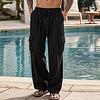 Men's Casual Linen Comfortable Cargo Drawstring Elastic Waist Multi Pocket Pants by Inlyline