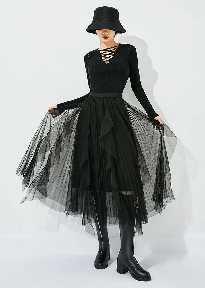 4.29Black Tulle Holiday A Line Skirts High Waist Oversized Summer