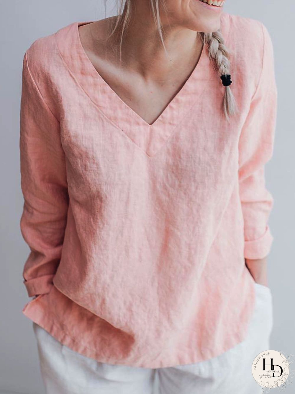 V Neck Casual Plain Tops