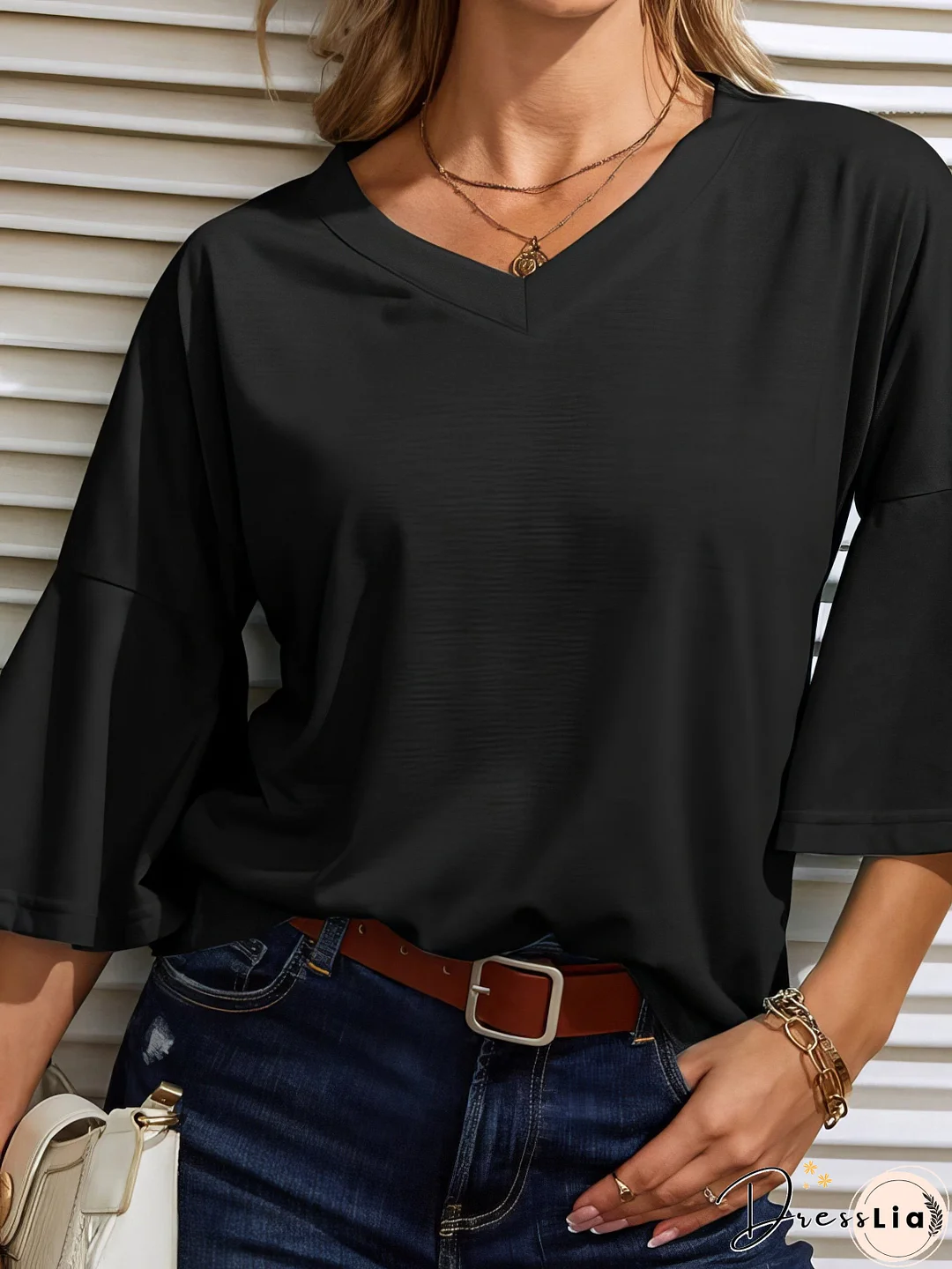 Casual V Neck Long Sleeve Shirt