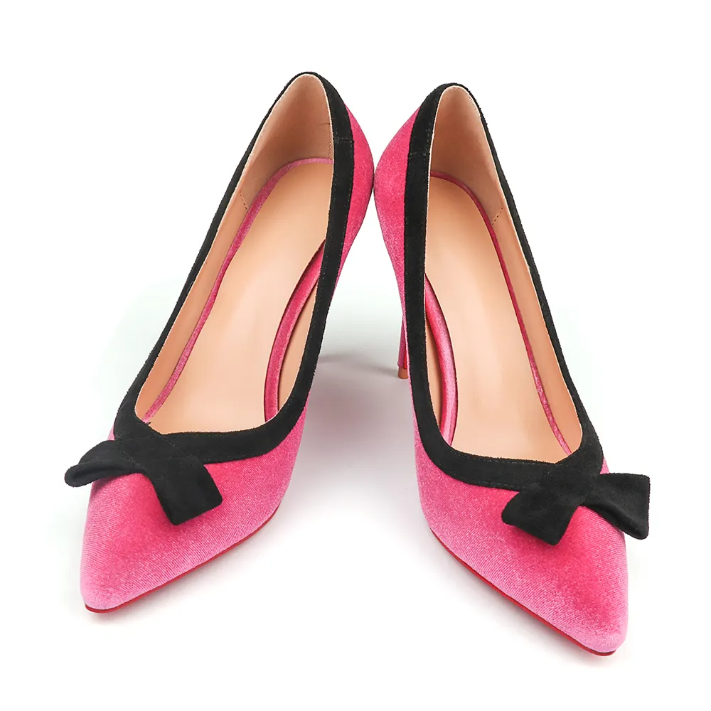100mm/120mm Bowknot Fashion High Heels Sexy Prom Mixed Colors Red Bottoms Stiletto Coral Fleece-vocosishoes