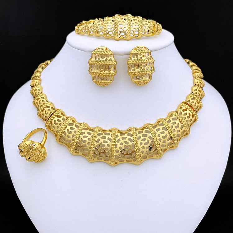 Italian Gold Plated Jewelry Set For Women African Necklace And Earrings Women Bracelet