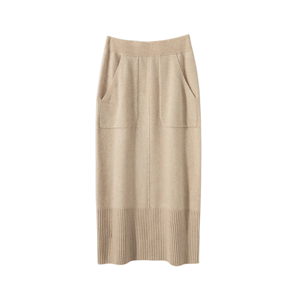 Jupe mi-longue en cachemire doux pour femme- SOIE PLUS