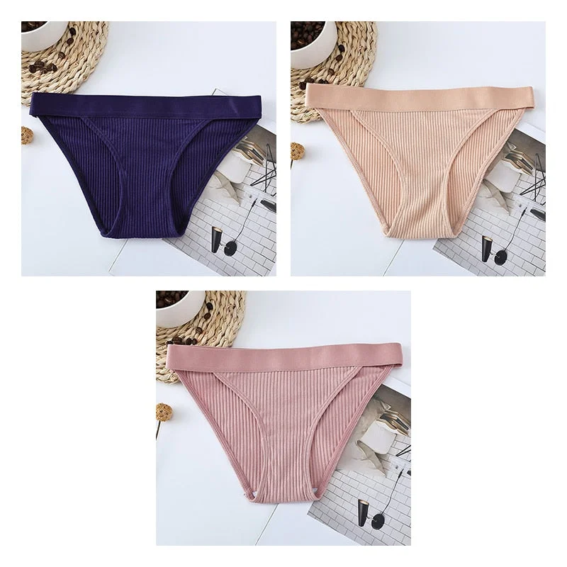 3pcs Cotton Panties Underwear For Women Sports Striped Briefs For Ladies Female Lingerie Woman Intimates Cotton Panties BANNIROU