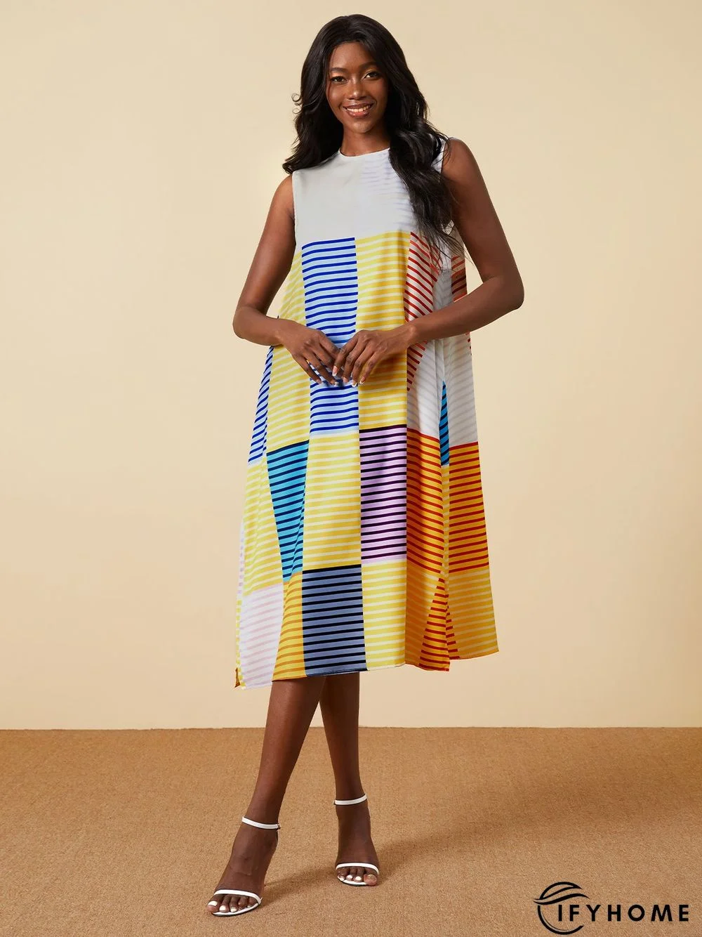 Summer Crew Neck A-line Plain Elegant Sleeveless Woven Daily Dresses | IFYHOME