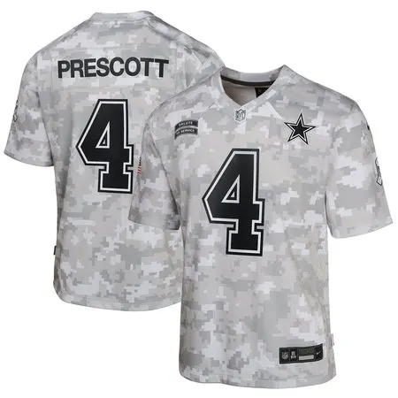 Youth Dallas Cowboys Dak Prescott  Arctic Camo 2024 Salute to Service Game Jersey